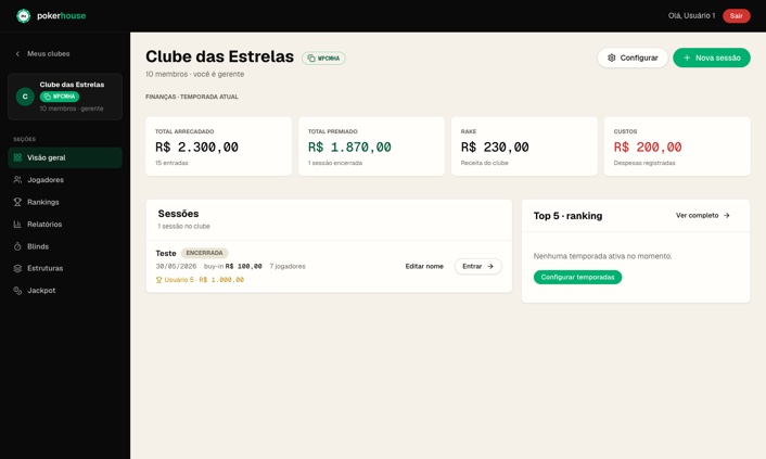 Fluxo de buy-in, rebuys e add-on
