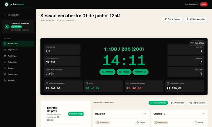 Timer de blinds com níveis progressivos